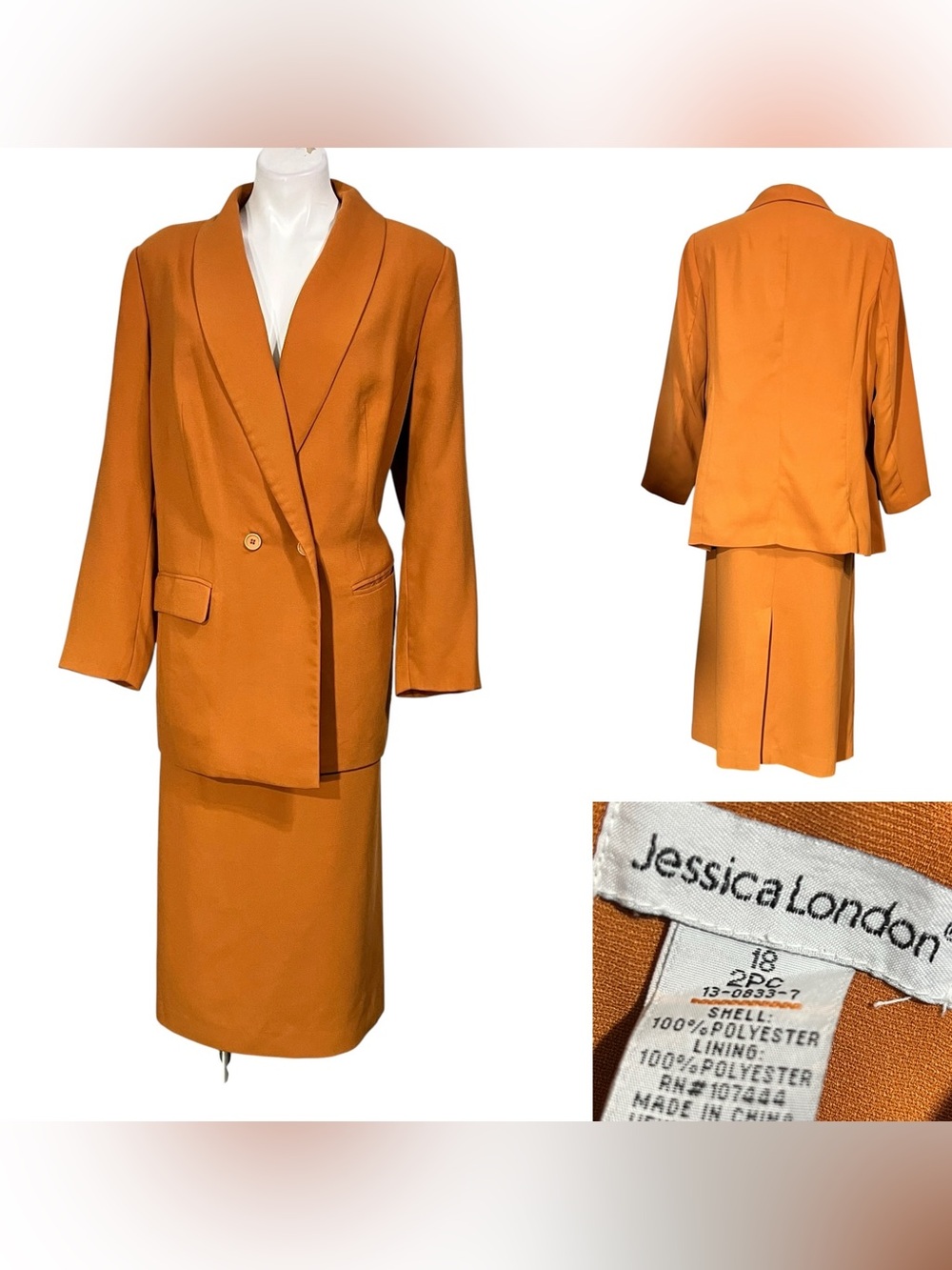 Jessica London Skirt Suit plus‎ 18 Orange Two-Piece midi length office church